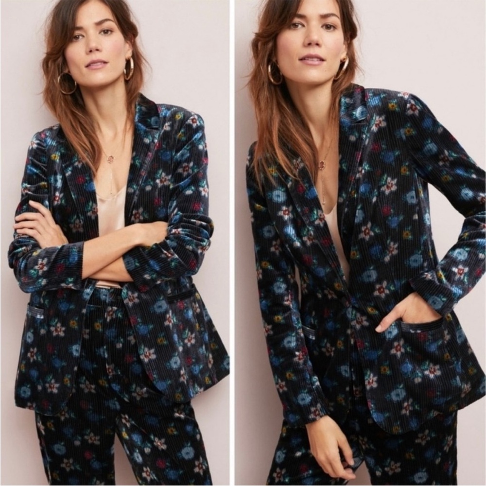 Anthro Ett:Twa Blooming Floral Velvet Blazer NWT